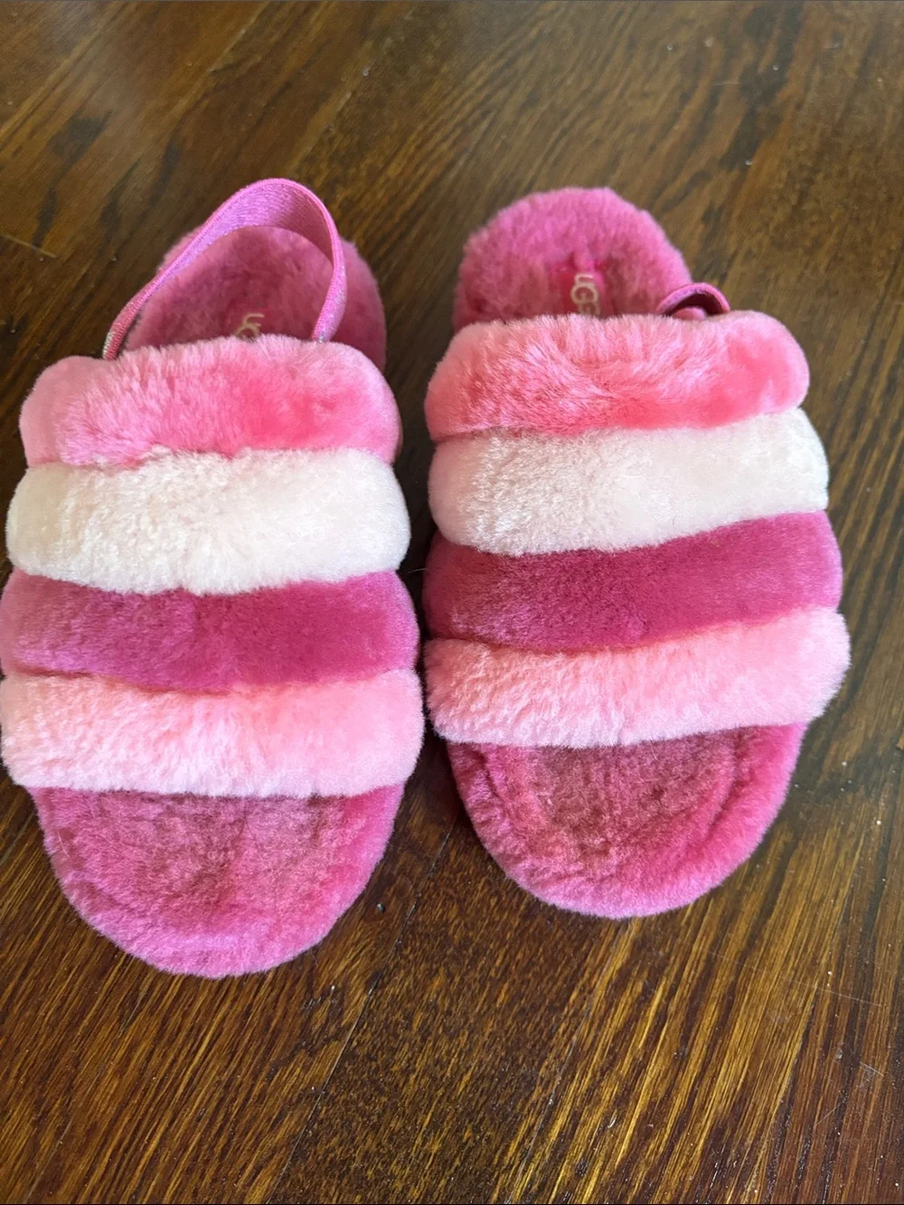 UGG Kids Pink Multi-Striped Fluffy Slippers